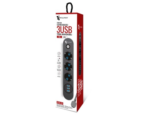 3 Priz 3XUSB 2Mt Kablo Anahtarlı 10A Akım Korumalı Priz TGFTR01