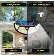 Solar Güneş Enerjili 102 Ledli 3 Modlu Hareket Sensörlü Oval Bahçe Lambası