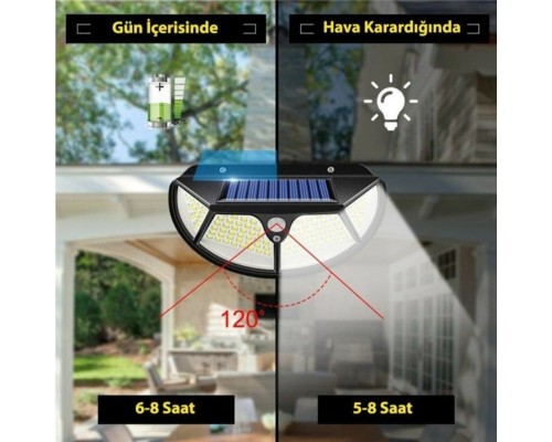 Solar Güneş Enerjili 102 Ledli 3 Modlu Hareket Sensörlü Oval Bahçe Lambası