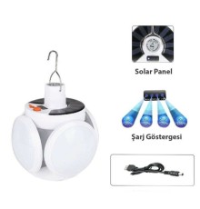 Solar Güneş Enerji Ve Usb Sarjlı 5 Kanatlı Bahçe Aydınlatma Led Askılı Pratik Kamp Lamba