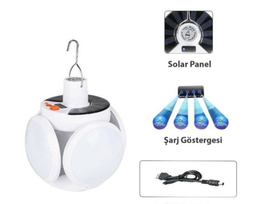 Solar Güneş Enerji Ve Usb Sarjlı 5 Kanatlı Bahçe Aydınlatma Led Askılı Pratik Kamp Lamba