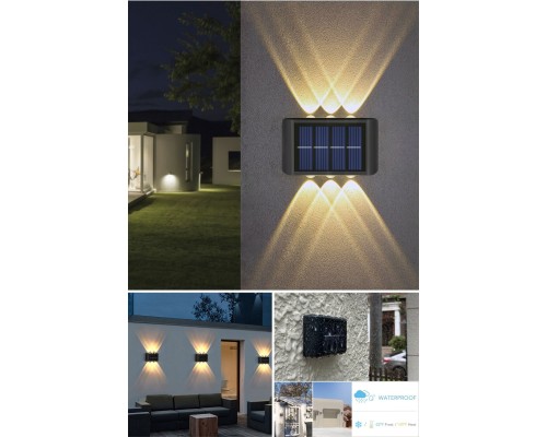 Modern 6ledli  Solar Duvar Lamba Dekorasyon Aydınlatma Aplik Güneş Enerji Gün Işığı 2 Li Set