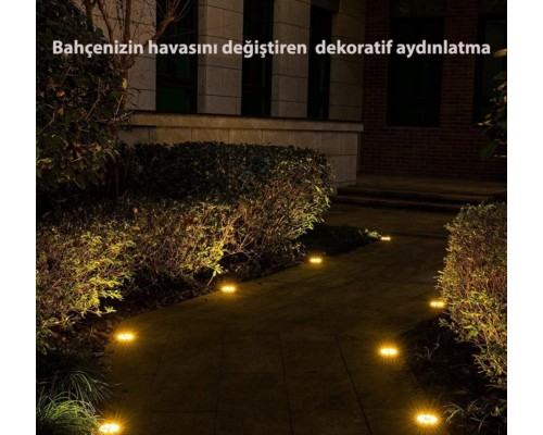 Solar Güneş Enerjili 8 Ledli Kazıklı çim Zemin Bahçe Aydınlatma 3 W Gün Işığı Sarı Led ( 4 Lü Set )