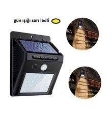 Gün Işığı Sarı Ledli Hareket Sensörlü Güneş Enerjili Led Aydınlatma Dış Mekan Bahçe 20 Led Li