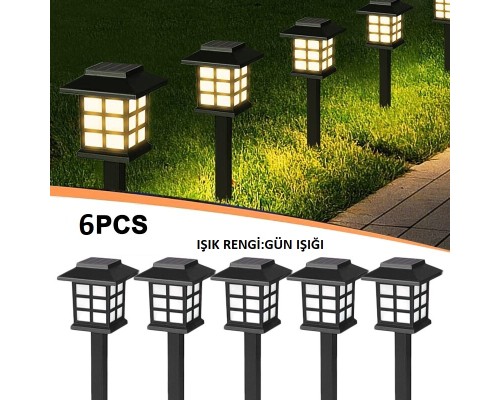 Güneş Enerjili Solar 5w Çim Armatürü Gün Işığı Sarı Led 6 Lı Set