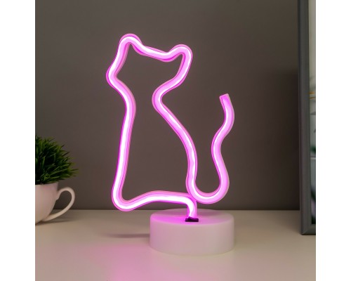 Pembe Kedi Model Neon Led Işıklı Masa Lambası Dekoratif Aydınlatma Gece Lambası