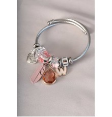 Pembe Tüy Detaylı Kristal Taşlı Charm Bileklik - Tj-bb4343