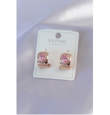 Gold Renk Pembe Kristal Taşlı Yarım Halka Model Xuping Kadın Küpe - Tj-bkp7609