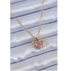 316l çelik Gold Renk Pembe Kristal Kalp Model Zirkon Taş Detay Kadın Kolye - Tj-bko7664