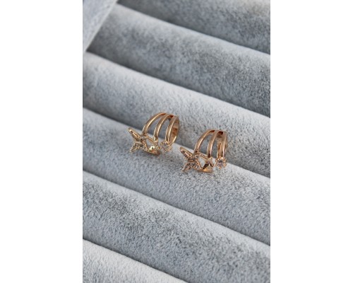 Gold Renk Zirkon Taşlı Kelebek Model Earcuff Pirinç Kadın Kıkırdak Kadın Küpe - Tj-bkp7799