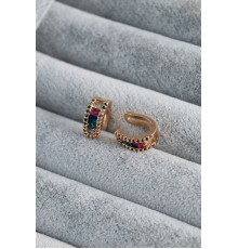 Gold Renk Renkli Kristal Taşlı Earcuff Pirinç Kadın Kıkırdak Küpe - Tj-bkp7805