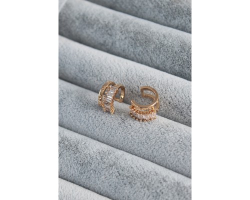 Gold Renk Zirkon Taşlı Earcuff Pirinç Kadın Kıkırdak Küpe - Tj-bkp7807