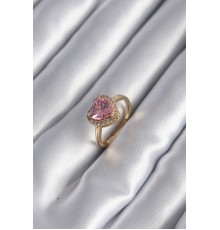 Pirinç Gold Renk Pembe Zirkon Taş Kalp Charm Model Kadın Yüzük - Tj-byk2955