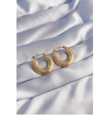 316L Çelik Gold Renk Oval Çizgili Plaka Model Küpe - TJ-BKP9056