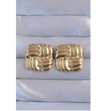 316l çelik Gold Renk Kare çizgili Vintage Küpe - Tj-bkp9167