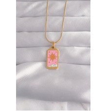 316l çelik Gold Renk Pembe Mineli Güneş Model Tarot Kolye - Tj-bko9029