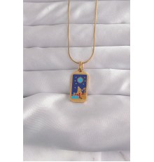 316l çelik Gold Renk Mavi Mineli Kız Figür Tarot Kolye - Tj-bko9033