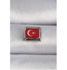 316L Çelik Gümüş Renk Türk Bayrağı İşlemeli Nomination Charm - TJ-BC1023