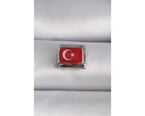 316L Çelik Gümüş Renk Türk Bayrağı İşlemeli Nomination Charm - TJ-BC1023