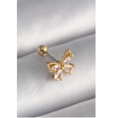 316L Çelik Gold Renk Zirkon Taşlı Kelebek Tragus Piercing - TJ-PR1232