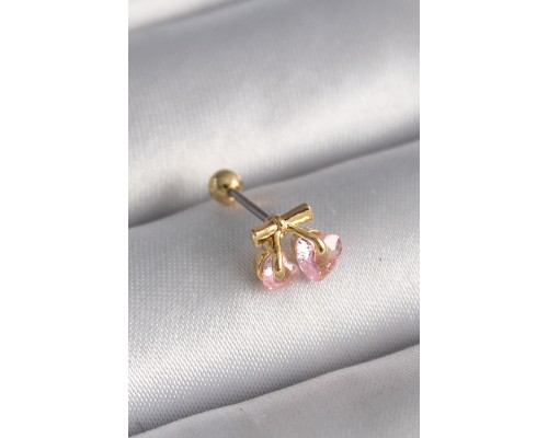 316L Çelik Gold Renk Pembe Zirkon Taşlı Kalp Tragus Piercing - TJ-PR1234