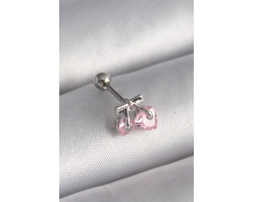 316L Çelik Gümüş Renk Pembe Zirkon Taşlı Kalp Tragus Piercing - TJ-PR1235