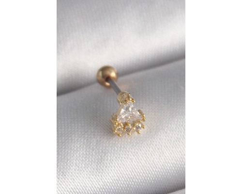 316L Çelik Gold Renk Üçgen Zirkon Taşlı Tragus Piercing - TJ-PR1238