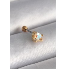 316L Çelik Gold Renk Zirkon Taşlı Kalp Tragus Piercing - TJ-PR1242