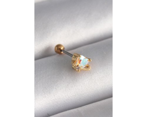 316L Çelik Gold Renk Zirkon Taşlı Kalp Tragus Piercing - TJ-PR1242