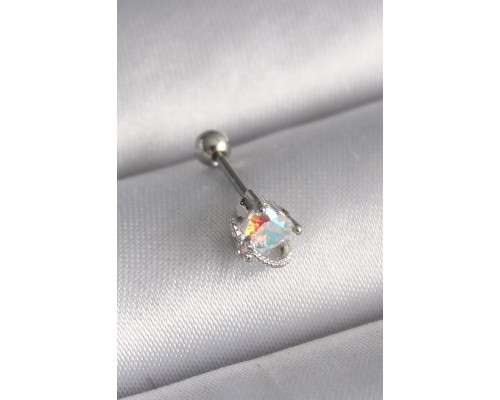 316L Çelik Gümüş Renk Zirkon Taşlı Kalp Tragus Piercing - TJ-PR1243