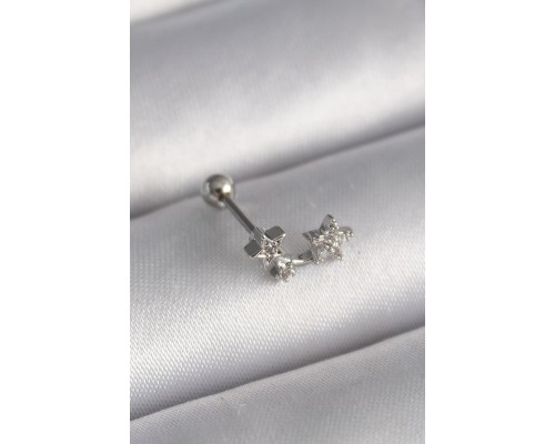 316L Çelik Gümüş Renk Zirkon Taşlı Yıldız Tragus Piercing - TJ-PR1245