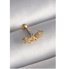 316L Çelik Gold Renk Zirkon Taşlı Çiçek Tragus Piercing - TJ-PR1246