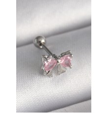 316L Çelik Gümüş Renk Pembe Zirkon Taşlı Fiyonk Tragus Piercing - TJ-PR1251