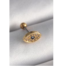 316L Çelik Gold Renk Zirkon Taşlı Göz Tragus Piercing - TJ-PR1252