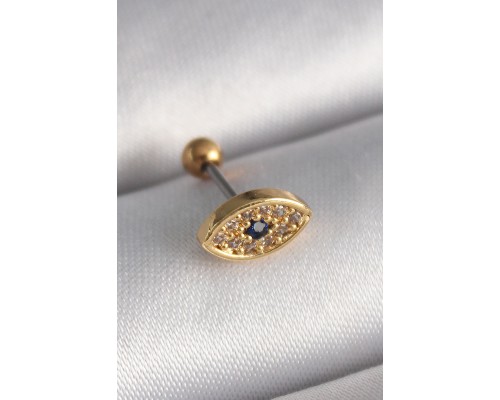 316L Çelik Gold Renk Zirkon Taşlı Göz Tragus Piercing - TJ-PR1252