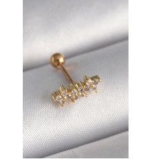 316L Çelik Gold Renk Zirkon Taşlı Yonca Tragus Piercing - TJ-PR1254