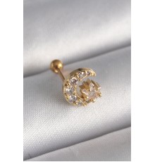 316L Çelik Gold Renk Zirkon Taşlı Ay Yıldız Tragus Piercing - TJ-PR1256