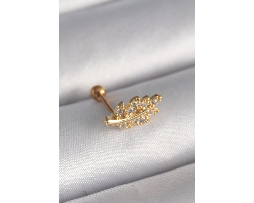 316L Çelik Gold Renk Zirkon Taşlı Dal Tragus Piercing - TJ-PR1258