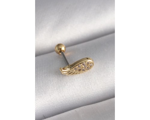 316L Çelik Gold Renk Zirkon Taşlı Kanat Tragus Piercing - TJ-PR1268