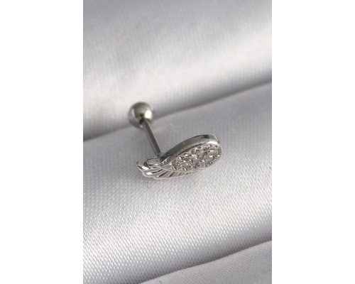 316L Çelik Gümüş Renk Zirkon Taşlı Kanat Tragus Piercing - TJ-PR1269