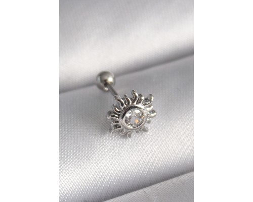 316L Çelik Gümüş Renk Zirkon Taşlı Güneş Tragus Piercing - TJ-PR1279