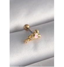 316L Çelik Gold Renk Zirkon Taş Detay Pembe Kalp İşleme Tragus Piercing - TJ-PR1280