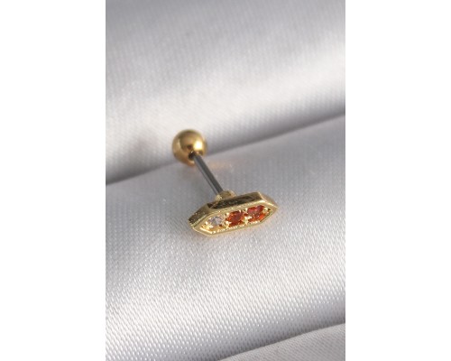 316L Çelik Gold Renk Turuncu Zirkon Taşlı Tragus Piercing - TJ-PR1284