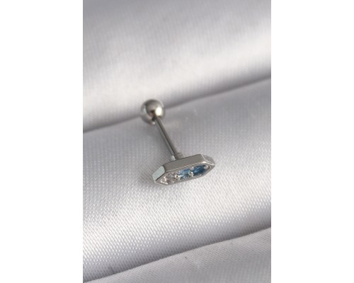 316L Çelik Gümüş Renk Mavi Zirkon Taşlı Tragus Piercing - TJ-PR1285