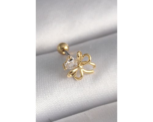 316L Çelik Gold Renk Zirkon Taş Detaylı Kurdele Model Tragus Piercing - TJ-PR1288