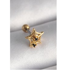 316L Çelik Gold Renk Siyah Zirkon Taş Detay Örümcek Ağ Model Tragus Piercing - TJ-PR1292