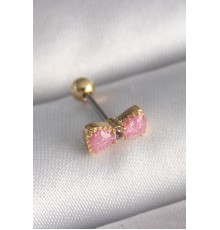 316L Çelik Gold Renk Pembe Fiyonk Model Tragus Piercing - TJ-PR1294