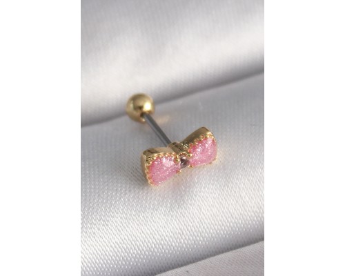 316L Çelik Gold Renk Pembe Fiyonk Model Tragus Piercing - TJ-PR1294