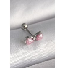 316L Çelik Gümüş Renk Pembe Kurdele Zirkon Taş Detay Tragus Piercing - TJ-PR1295