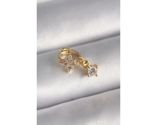 316L Çelik Gold Renk Zirkon Taşlı Çiçek Model Sallantı Detay Tragus Piercing - TJ-PR1314